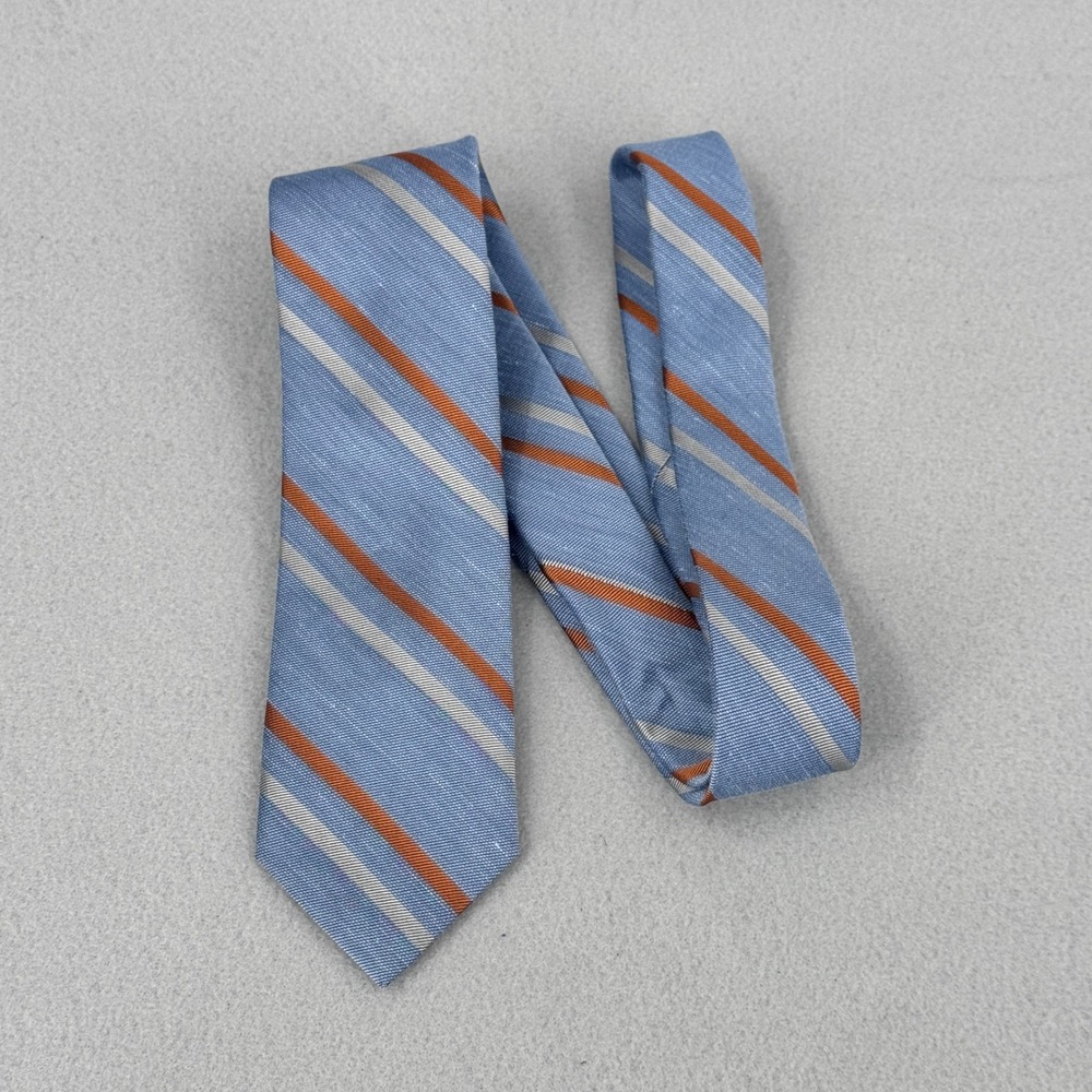 The Tie Bar Necktie Mens OS Blue Orange Striped Silk Linen Blend Preppy Coastal